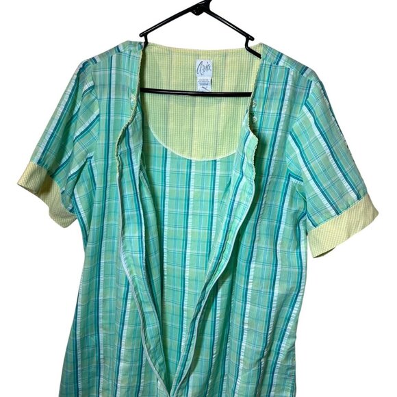 Vintage Green & Yellow Aria Short-Sleeve Nightgown/With Embroidered Size large - Picture 2 of 5